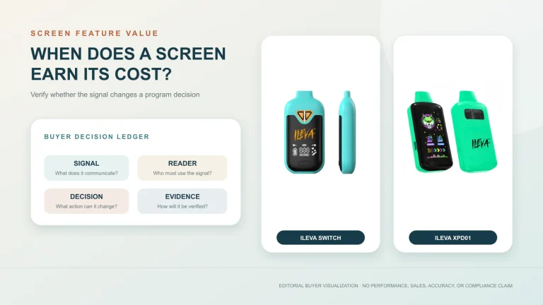 ILEVA SWITCH and XPD01 illustrating a buyer decision framework for screen feature value on bulk disposable vapes